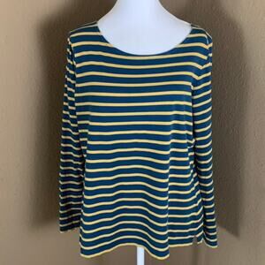 Boden Breton Stripe Long Sleeve Tee Navy Gold Cotton Scoop Neck Medium